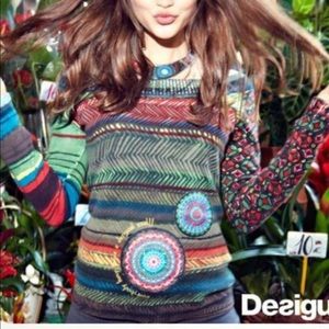 Desigual Green Sequin Boatneck Sweater Medium